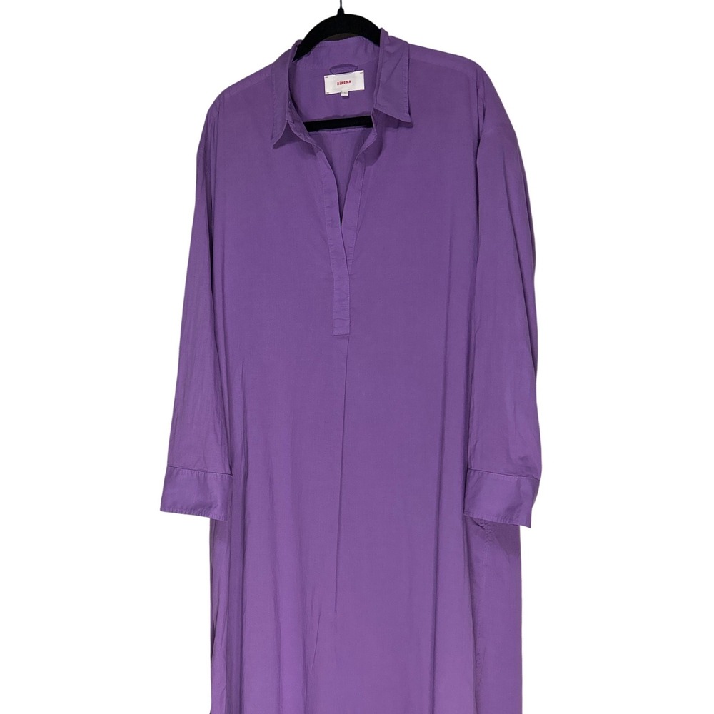 Xirena Purple Cotton Poplin Maxi Shirt Dress Long‎ Sleeve Pockets Large